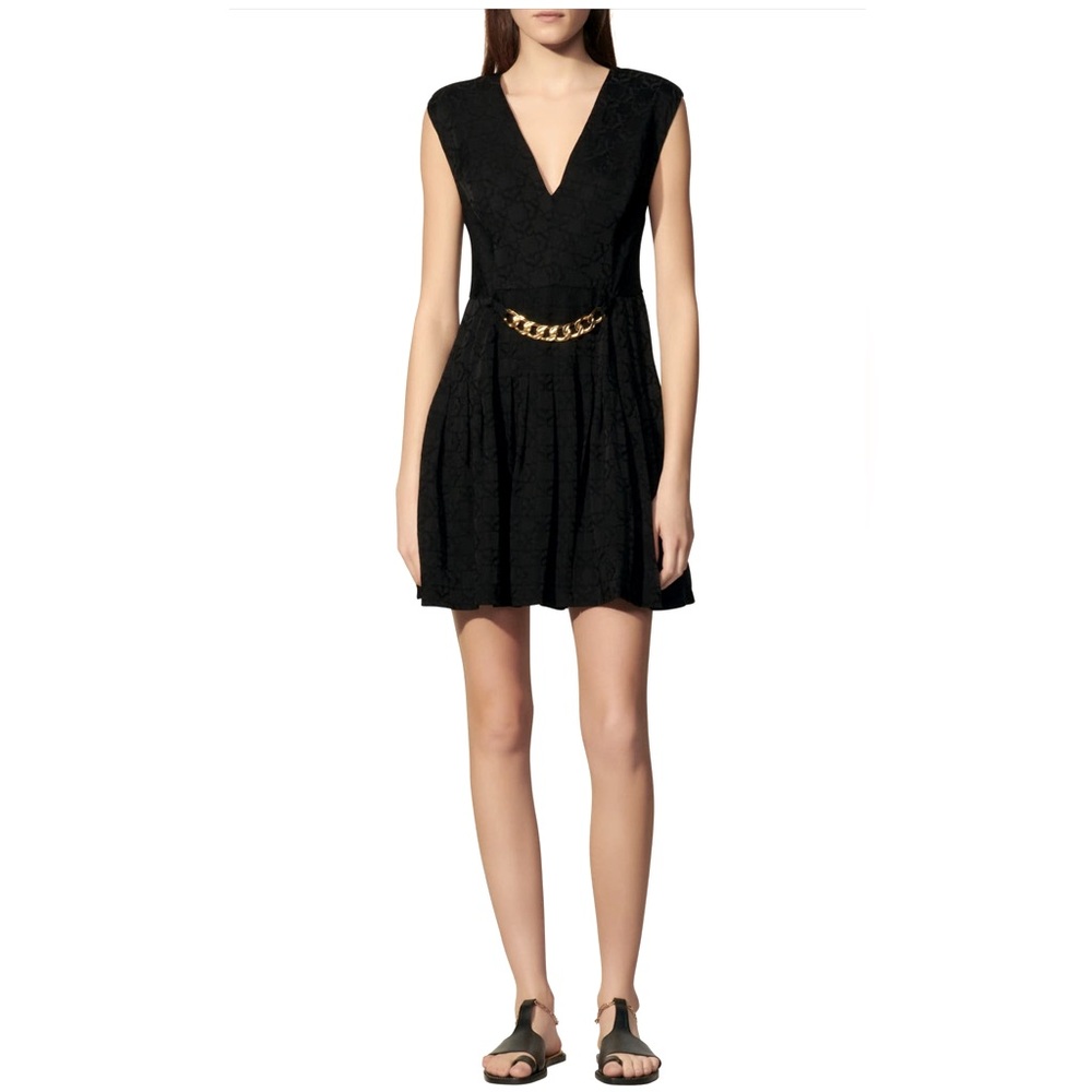 Sandro Aurea Chain Accent Jacquard Fit & Flare Dress
